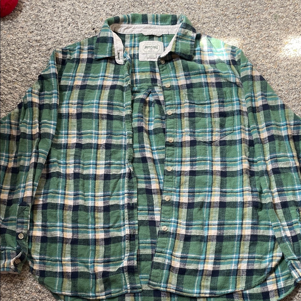 American Eagle Outfitters Blue and Green Plaid Shirt